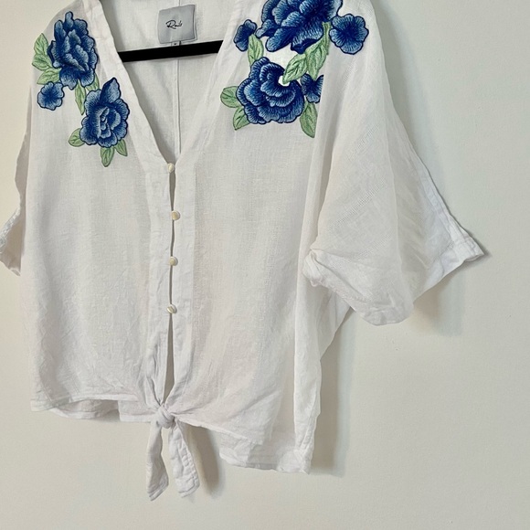Rails Thea Embroidered Tie Front Crop Top In Blue Rose Size Medium - Picture 5 of 8